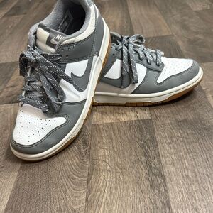 Youth Gray and White nike dunks with Gum Sole
